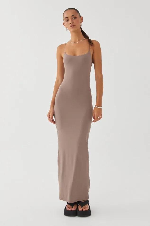 Clothing Supr Luxe Essentials Luxe Sleeveless Maxi Dress Mink Brown