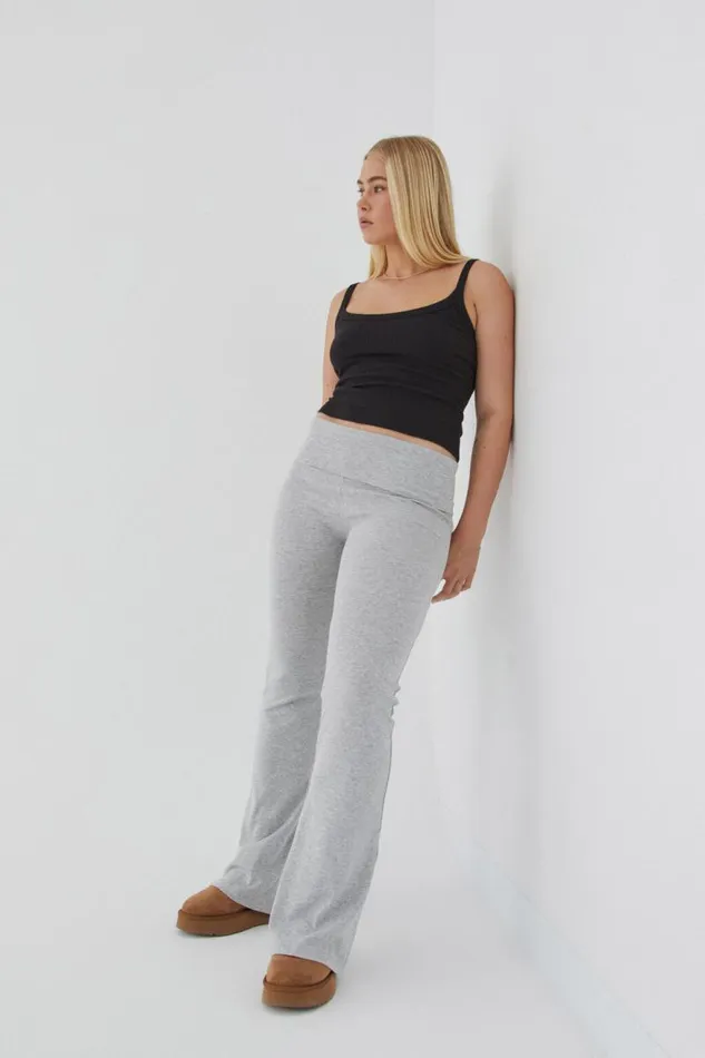 Clothing Supr Pants Fold Back Flare Pant Grey Marle