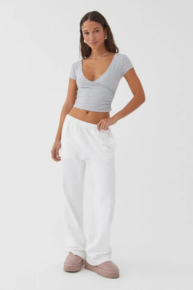 Clothing Supr T Shirts Evie Wrap Top Silver Grey Marle