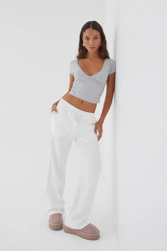 Clothing Supr T Shirts Evie Wrap Top Silver Grey Marle