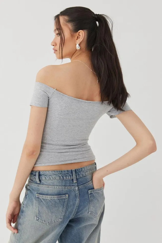 Clothing Supr T Shirts Laura Off Shoulder Tee Grey Marle
