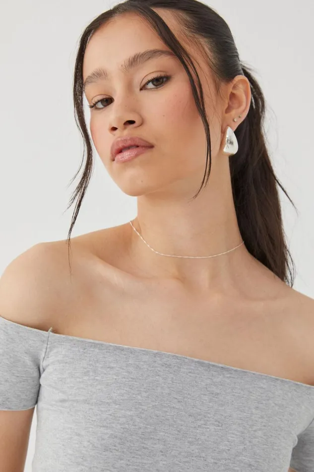 Clothing Supr T Shirts Laura Off Shoulder Tee Grey Marle