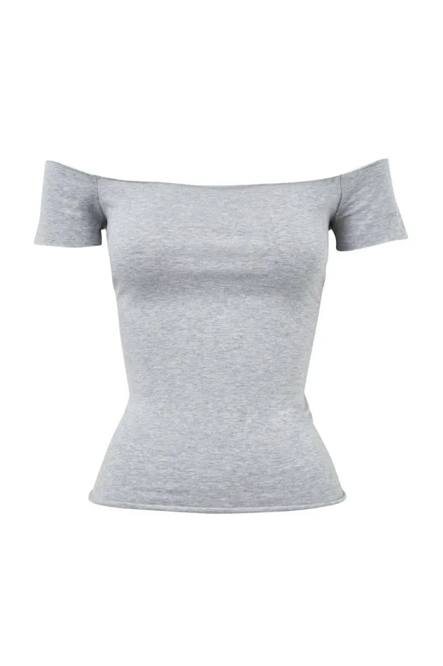 Clothing Supr T Shirts Laura Off Shoulder Tee Grey Marle