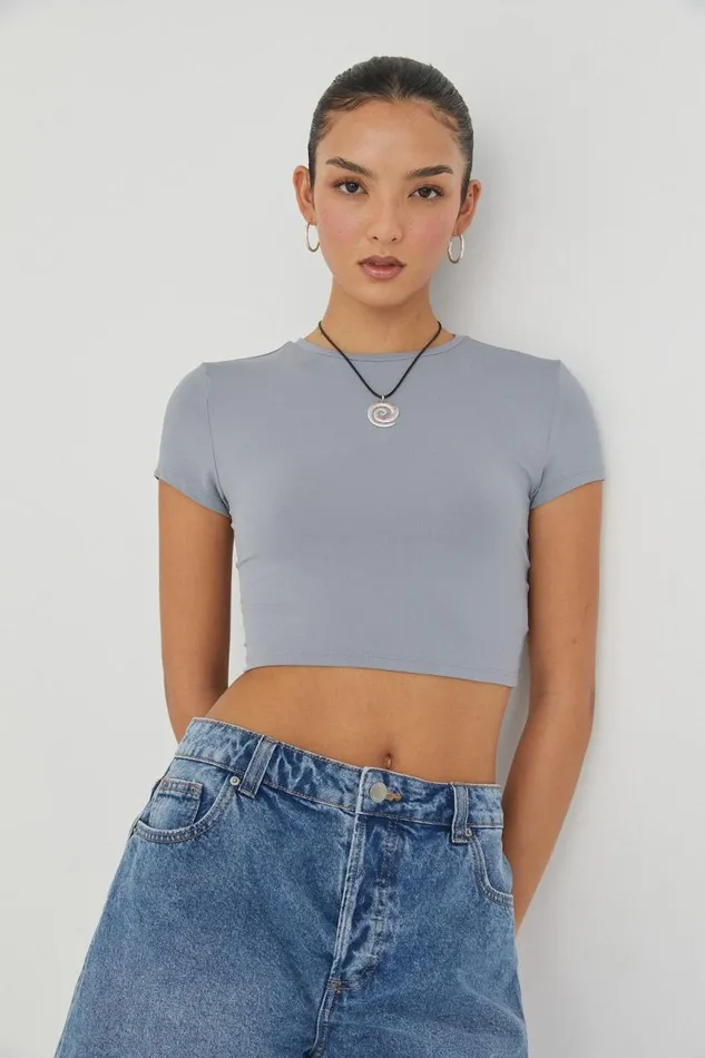 Clothing Supr T Shirts Luxe Cropped Short Sleeve Top Moonlight Grey