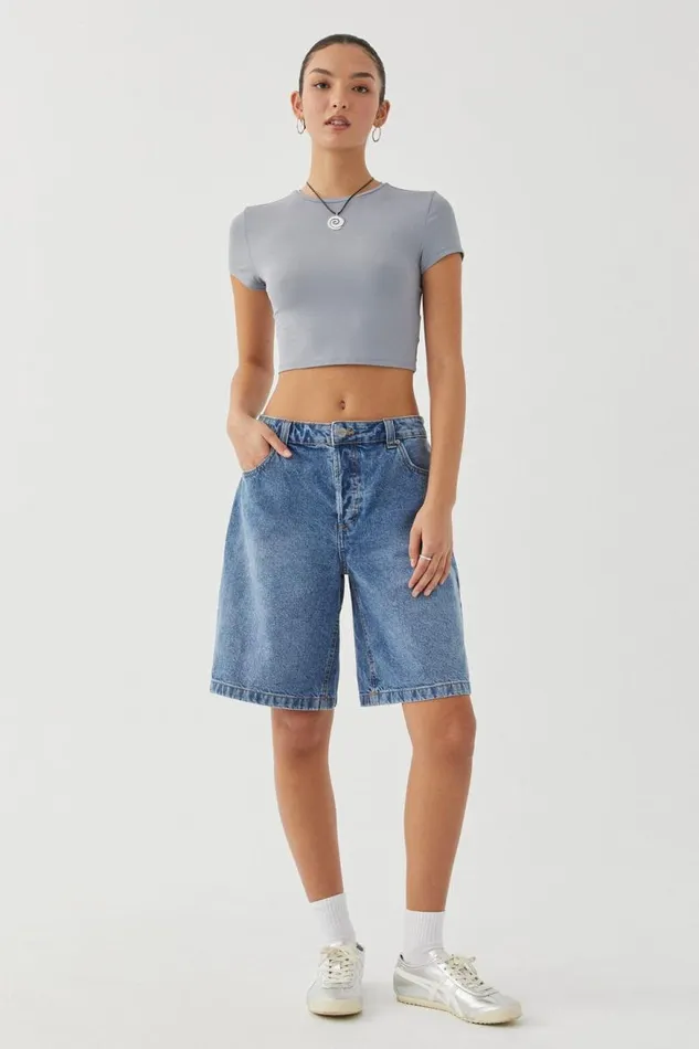 Clothing Supr T Shirts Luxe Cropped Short Sleeve Top Moonlight Grey