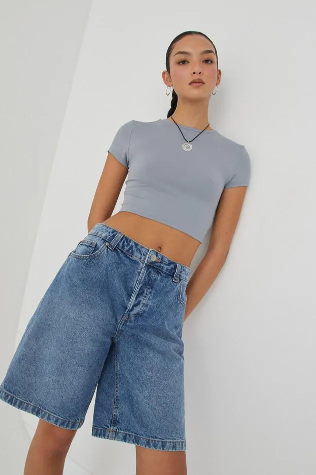 Clothing Supr T Shirts Luxe Cropped Short Sleeve Top Moonlight Grey