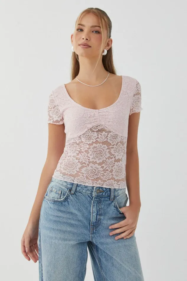 Clothing Supr T Shirts Tessa Lace Tee Gloss Pink