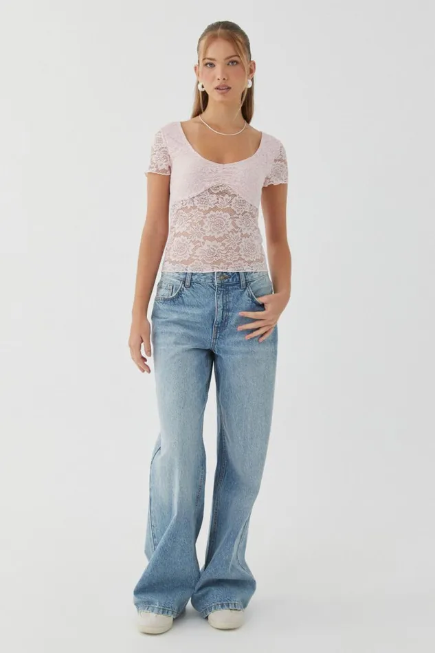 Clothing Supr T Shirts Tessa Lace Tee Gloss Pink