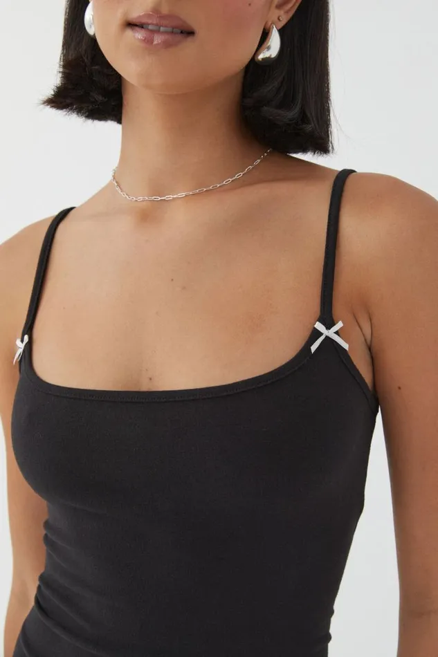 Clothing Supr Tank Tops Molly Thin Strap Cami Black With Bow