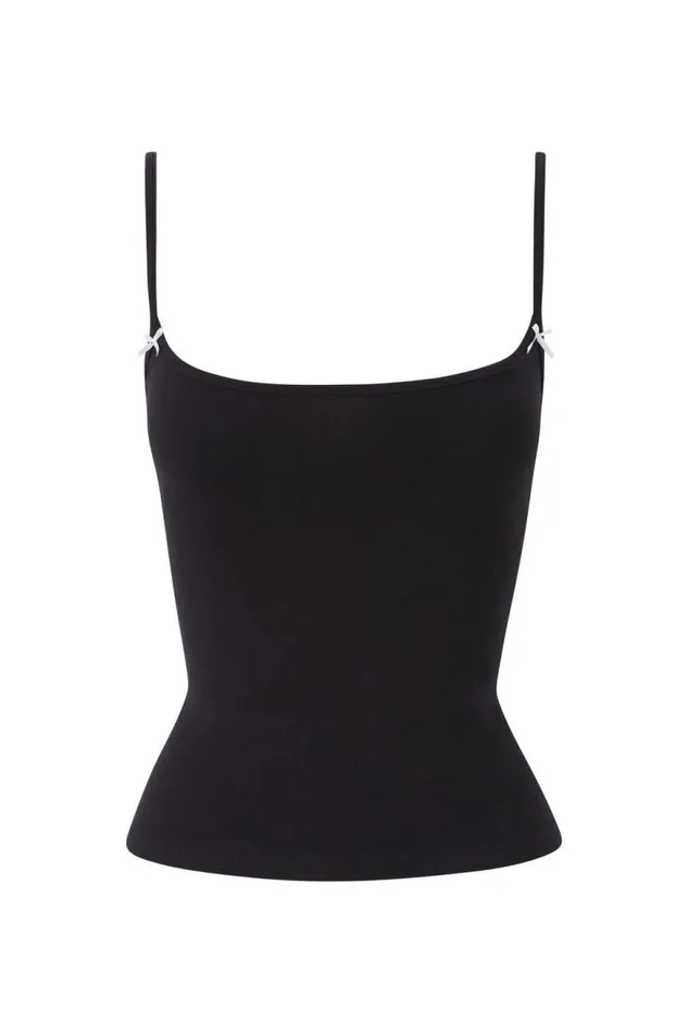 Clothing Supr Tank Tops Molly Thin Strap Cami Black With Bow