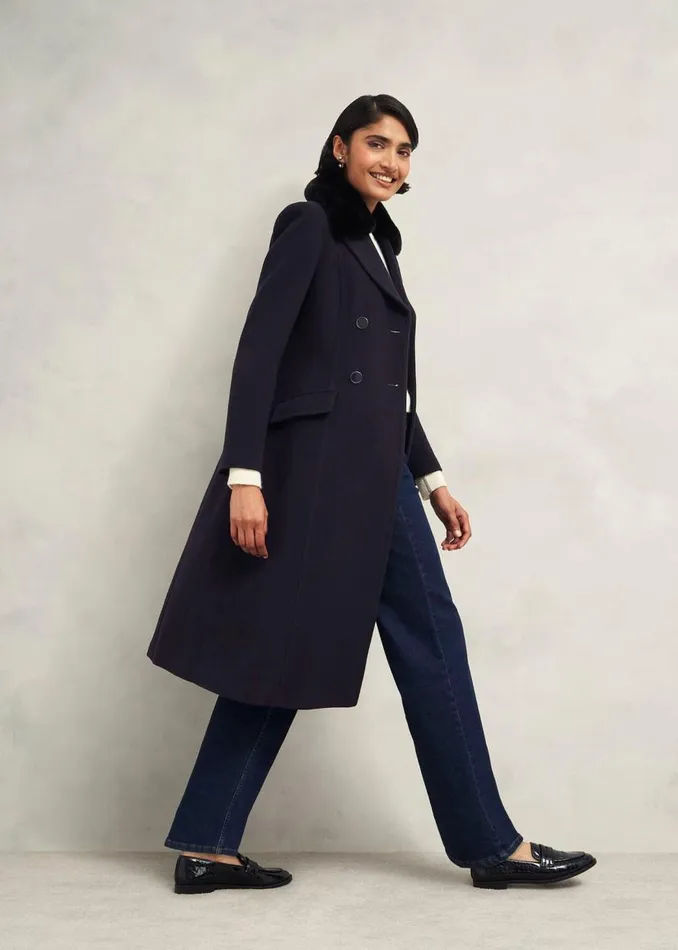 Coats and Jackets Women HOBBS Marlene Wool Blend Coat Navy