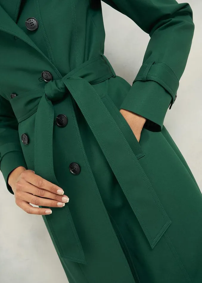 Coats and Jackets Women HOBBS Petite Saskia Shower Resistant Trench Coat Bay Green