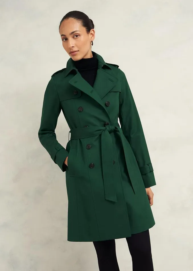Coats and Jackets Women HOBBS Petite Saskia Shower Resistant Trench Coat Bay Green