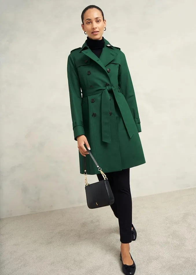 Coats and Jackets Women HOBBS Petite Saskia Shower Resistant Trench Coat Bay Green