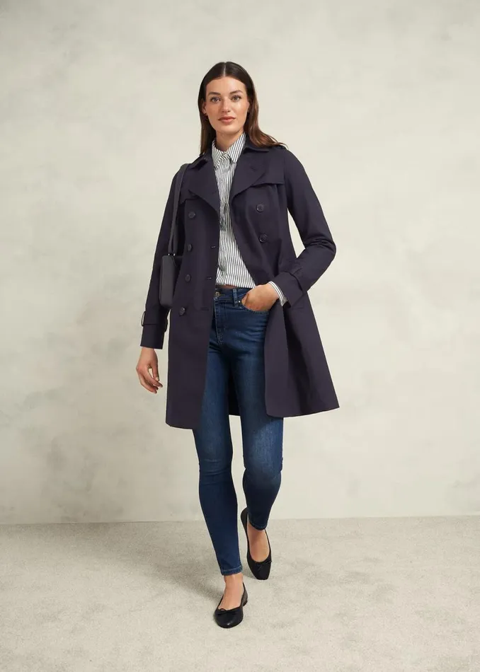 Coats and Jackets Women HOBBS Saskia Shower Resistant Trench Coat Navy