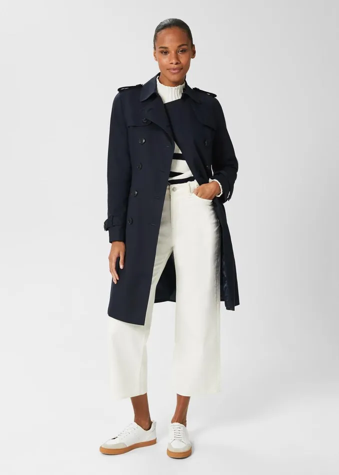 Coats and Jackets Women HOBBS Saskia Shower Resistant Trench Coat Navy