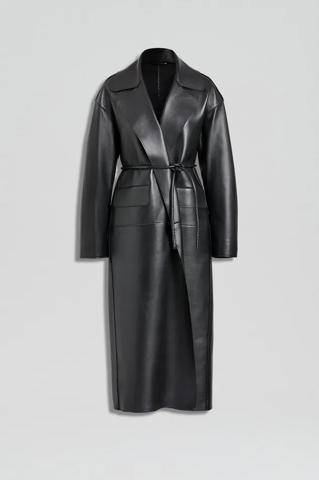 Coats Scanlan Theodore Women LEATHER BONDED TRENCH BLACK