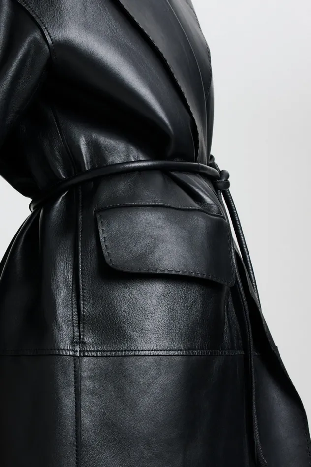 Coats Scanlan Theodore Women LEATHER BONDED TRENCH BLACK