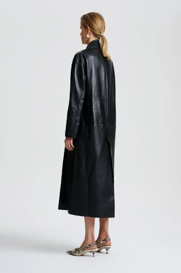 Coats Scanlan Theodore Women LEATHER BONDED TRENCH BLACK
