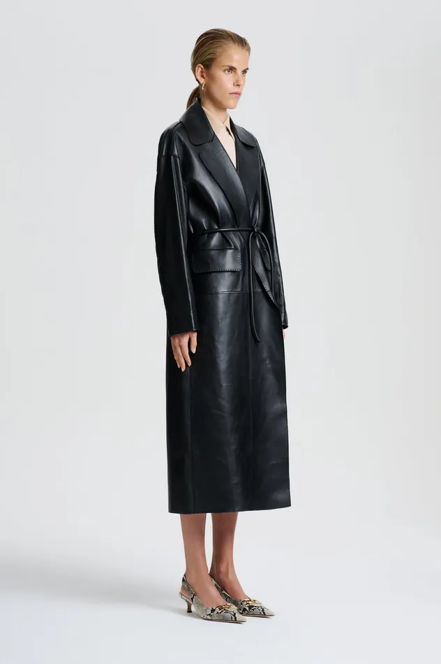 Coats Scanlan Theodore Women LEATHER BONDED TRENCH BLACK