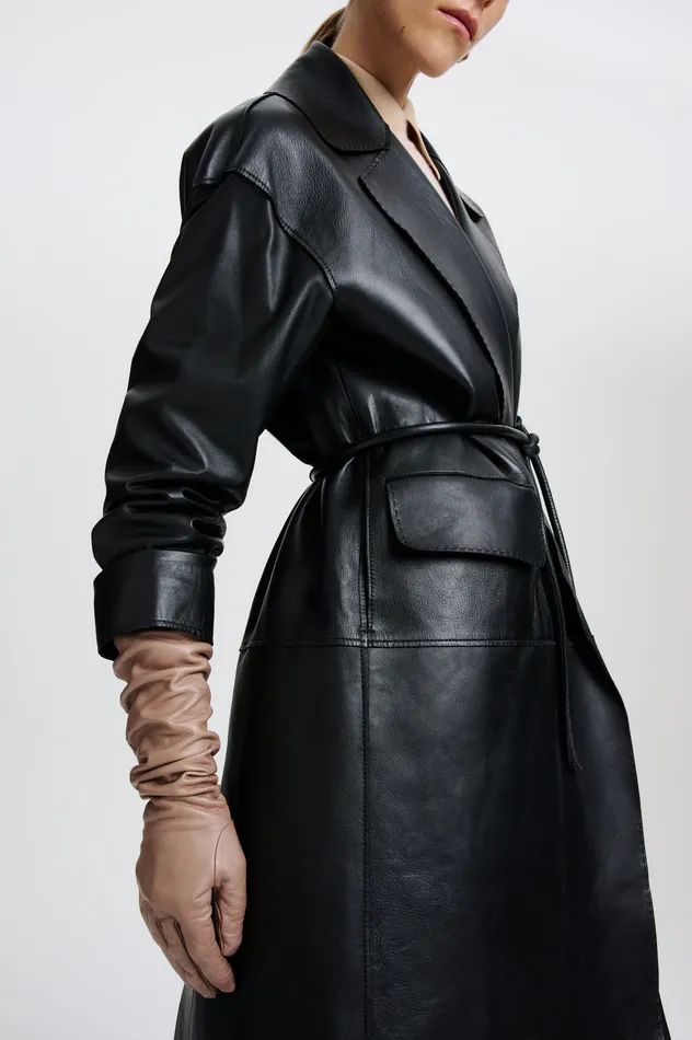 Coats Scanlan Theodore Women LEATHER BONDED TRENCH BLACK