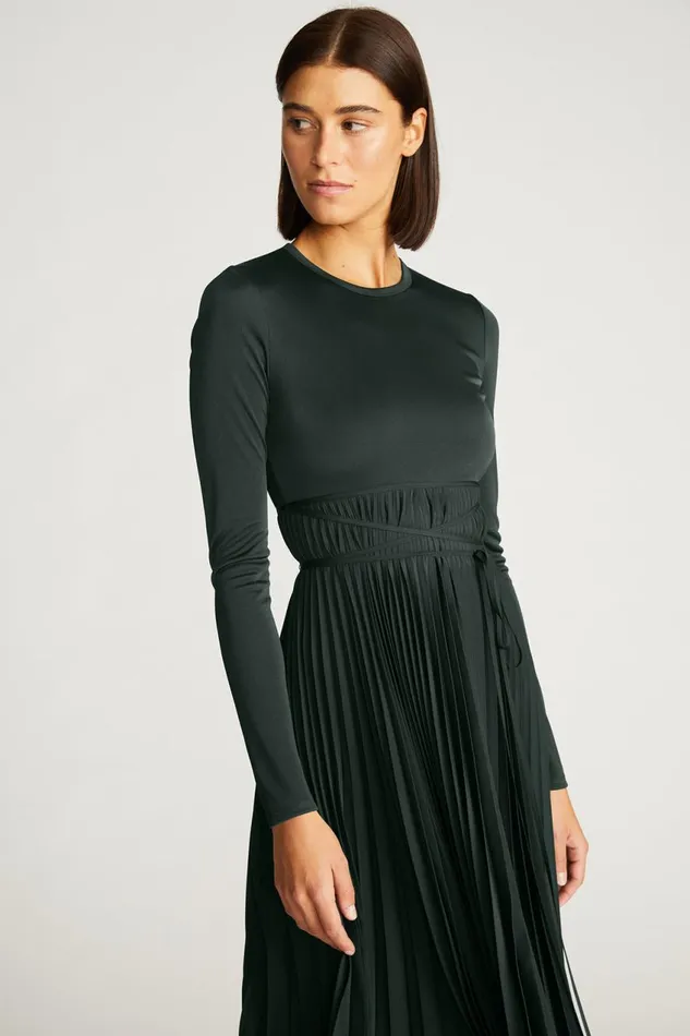 Cocktail Women Halston Doreen Dress In Gloss Jersey Dark Khaki