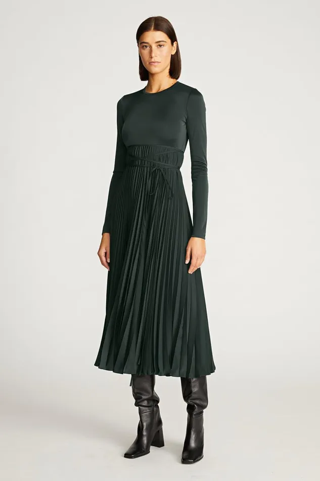Cocktail Women Halston Doreen Dress In Gloss Jersey Dark Khaki