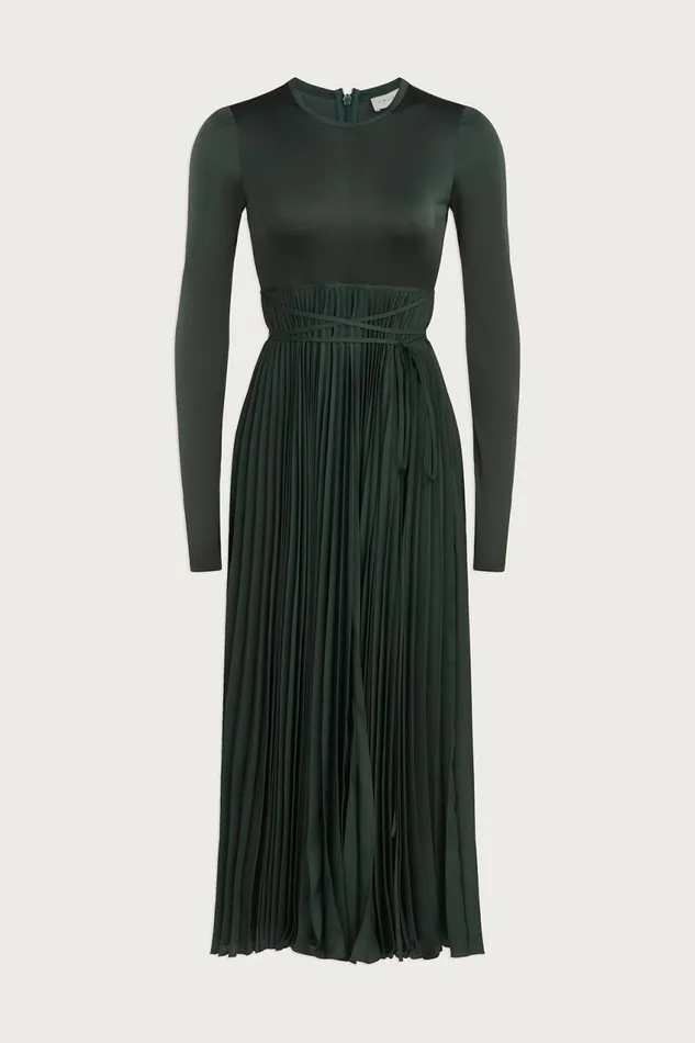 Cocktail Women Halston Doreen Dress In Gloss Jersey Dark Khaki