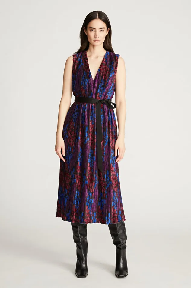 Cocktail Women Halston Kieran Dress In Printed Pleat Multi Floral Print