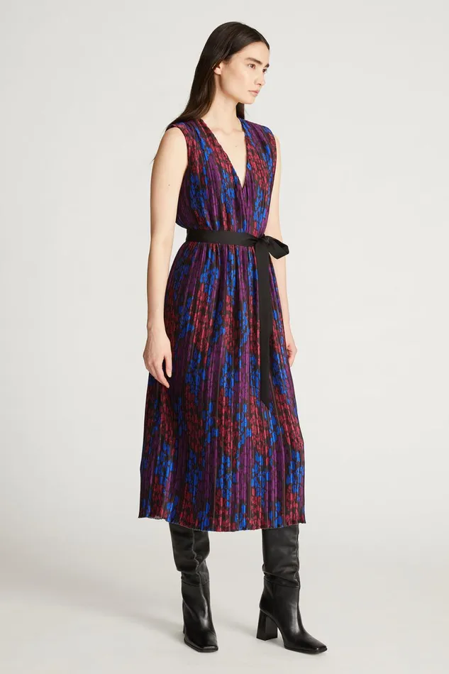 Cocktail Women Halston Kieran Dress In Printed Pleat Multi Floral Print
