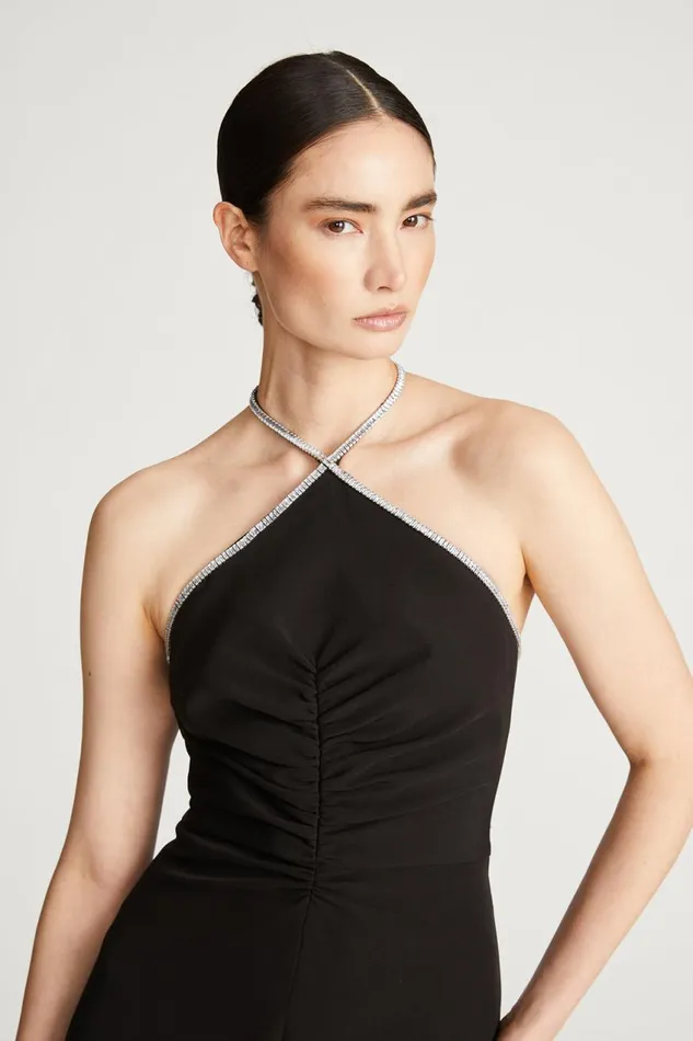Cocktail Women Halston Piper Dress With Crystal Trim Black