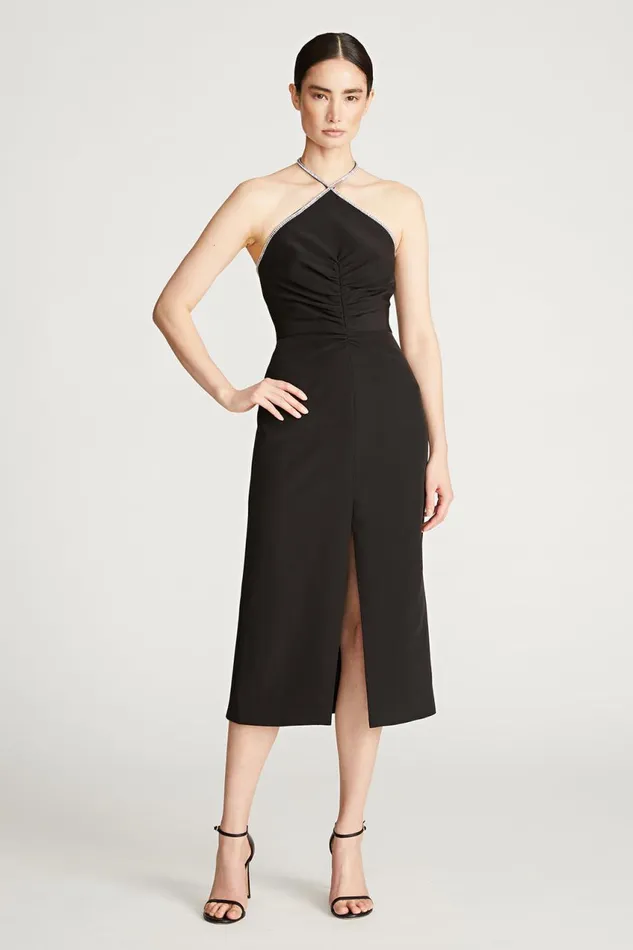 Cocktail Women Halston Piper Dress With Crystal Trim Black