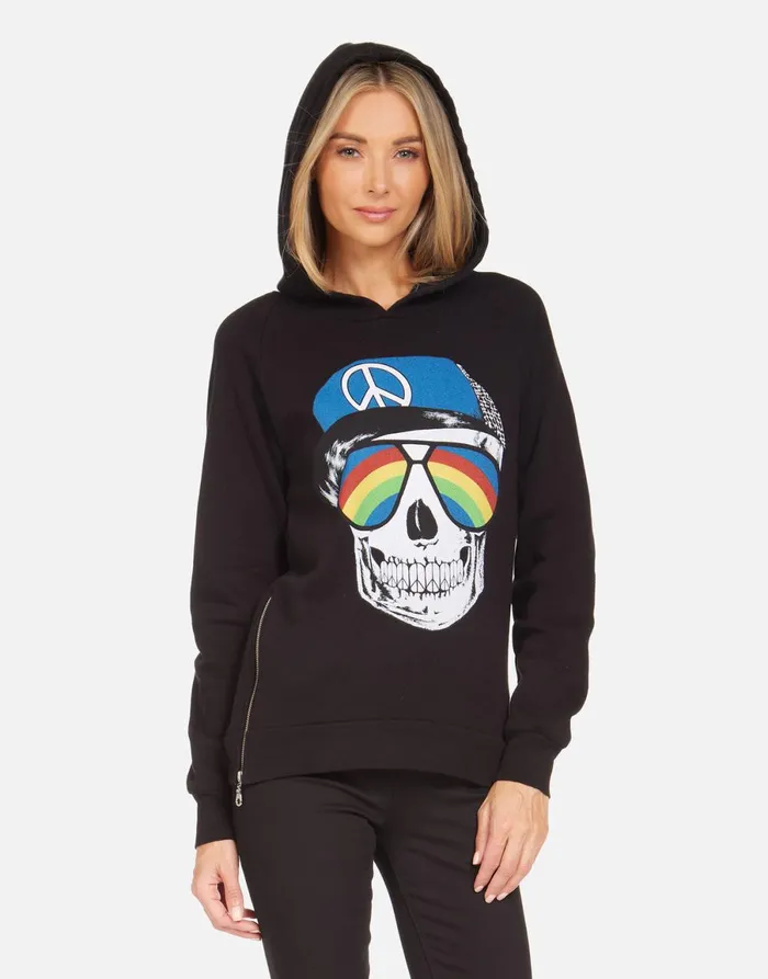 Corbin Rainbow Peace Skull Black Women039s Lauren Moshi Hoodies