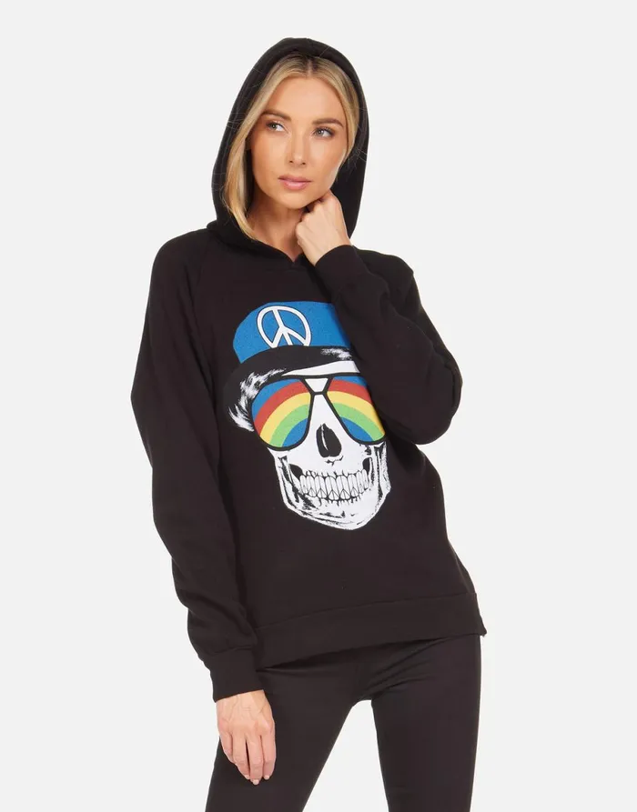 Corbin Rainbow Peace Skull Black Women039s Lauren Moshi Hoodies