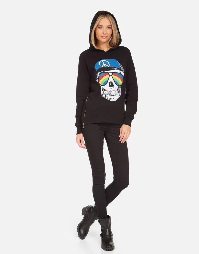 Corbin Rainbow Peace Skull Black Women039s Lauren Moshi Hoodies