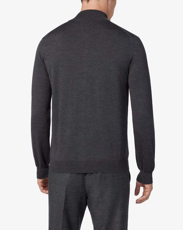 Corneliani Knitwear Merino Wool Full Zip Jumper In Dark Grey 8211 Men