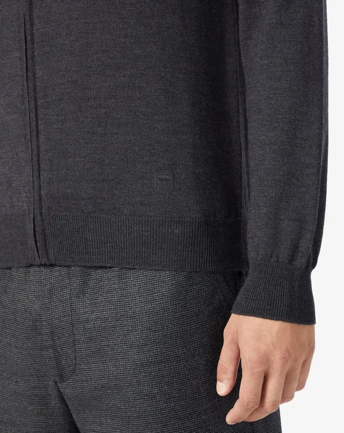 Corneliani Knitwear Merino Wool Full Zip Jumper In Dark Grey 8211 Men