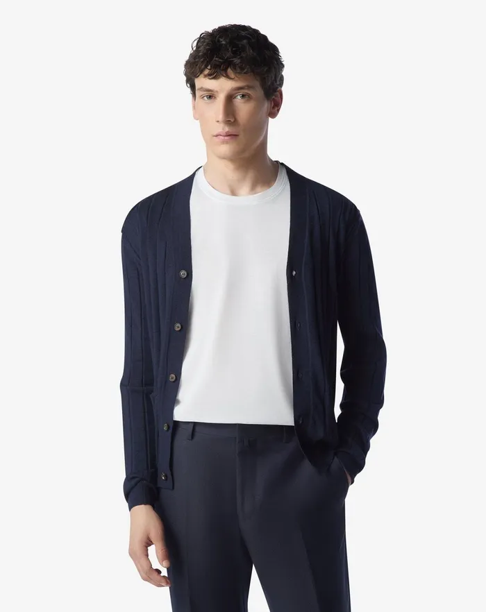 Corneliani Knitwear Navy Blue Ultra Fine Wool Cardigan 8211 Men