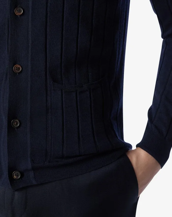 Corneliani Knitwear Navy Blue Ultra Fine Wool Cardigan 8211 Men