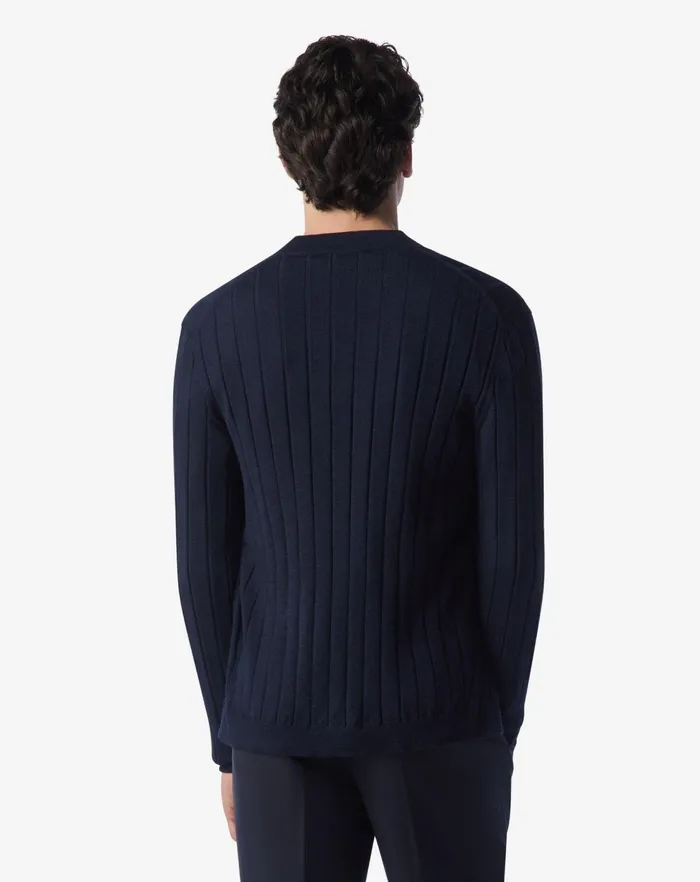 Corneliani Knitwear Navy Blue Ultra Fine Wool Cardigan 8211 Men
