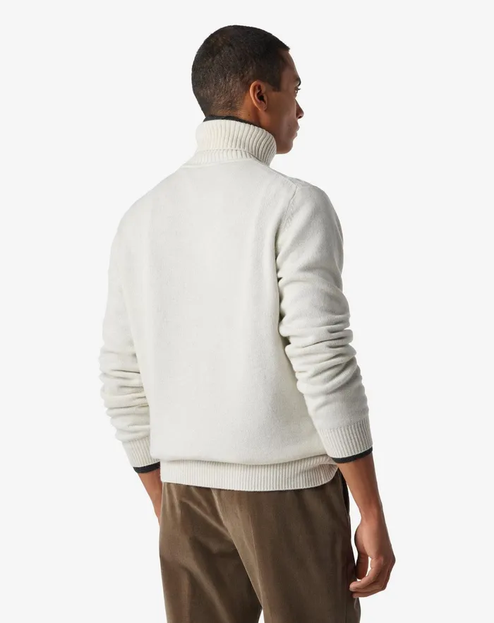 Corneliani Knitwear White Pure Cashmere Turtleneck With Geometric Pattern 8211 Men