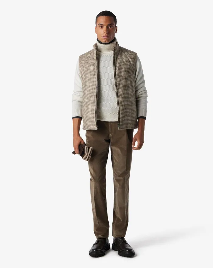 Corneliani Knitwear White Pure Cashmere Turtleneck With Geometric Pattern 8211 Men