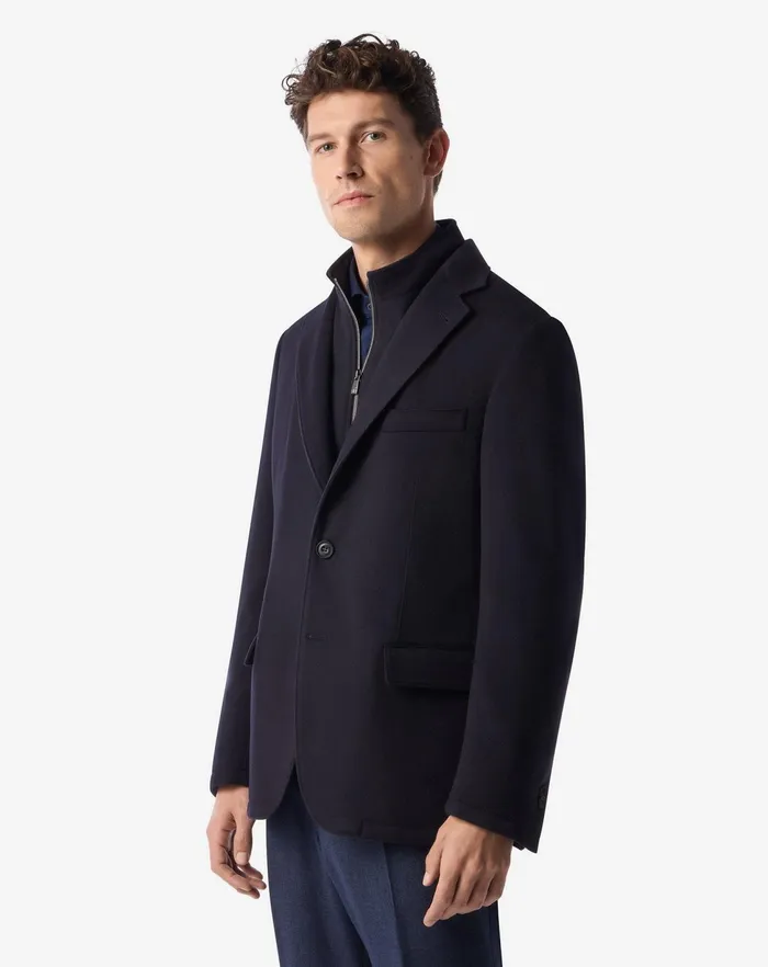 Corneliani Outerwear And Coats Blue Wool Beaver Jacket With Detachable Chest Piece 8211 Men