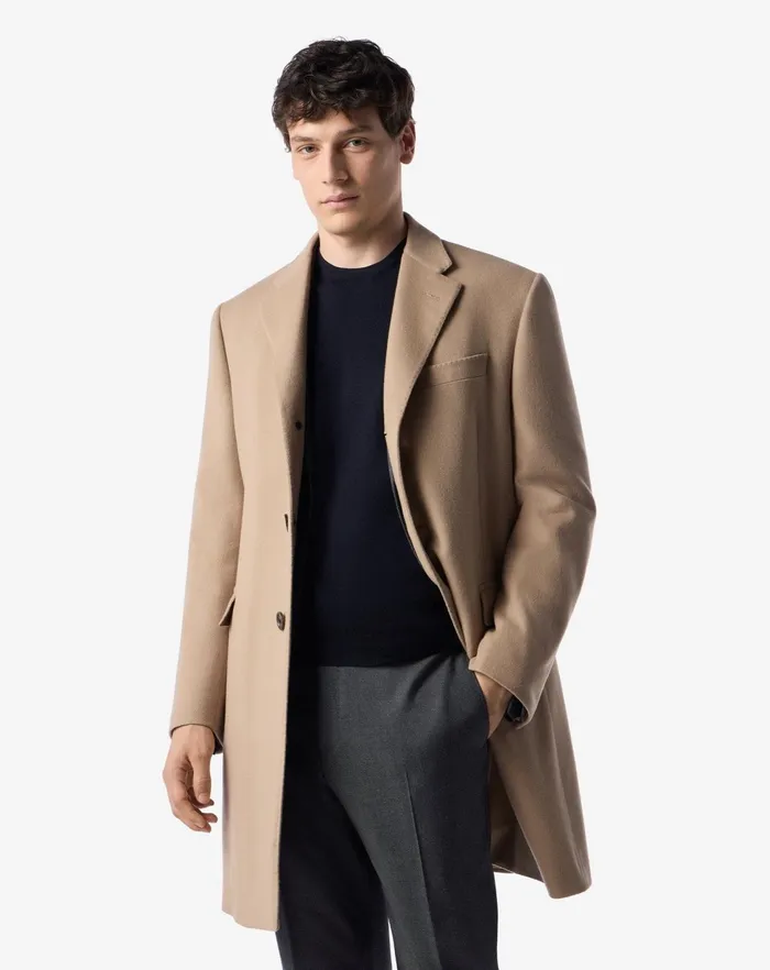 Corneliani Outerwear And Coats Camel Beige Super Fine Wool Beaver Coat For Men 8211 Men