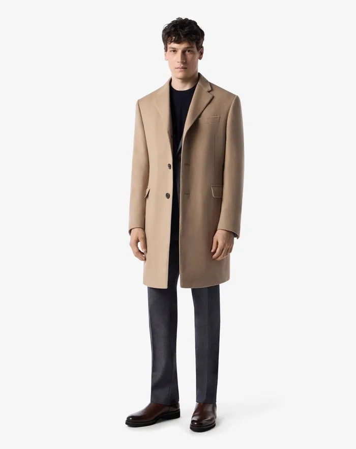 Corneliani Outerwear And Coats Camel Beige Super Fine Wool Beaver Coat For Men 8211 Men