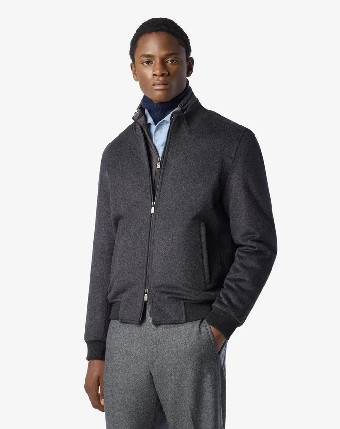 Corneliani Outerwear And Coats Grey Padded Bomber Jacket With Detachable Chest Piece 8211 Men