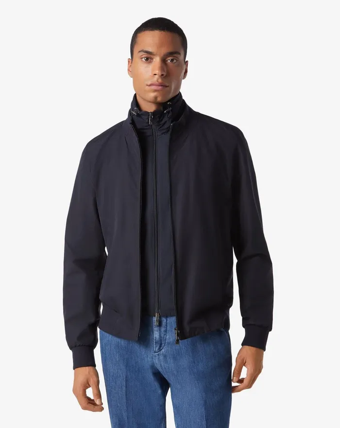Corneliani Outerwear And Coats Navy Blue Jacket With Inner Vest And Hood 8211 Men