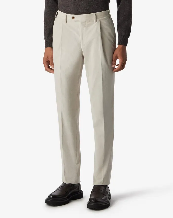 Corneliani Pants White Ribbed Velvet 1 Pleated Trousers 8211 Men