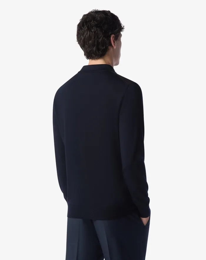 Corneliani Polos and TShirts Bluepurple Jacquard Extra Fine Merino Wool Polo Shirt For Men 8211 Men