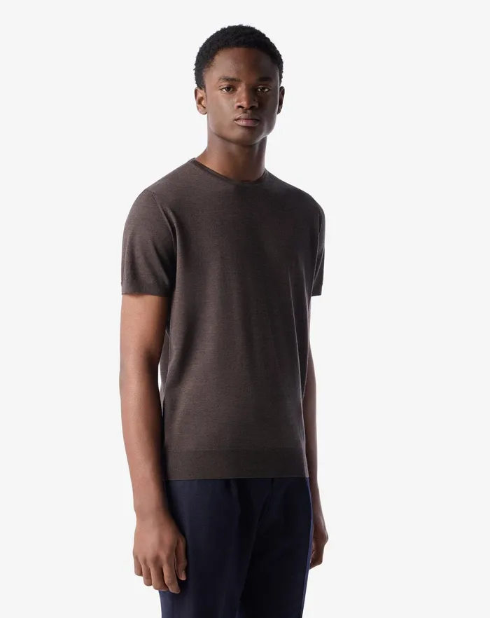 Corneliani Polos and TShirts Brown Ultra Fine Wool Crew Neck Jumper For Men 8211 Men